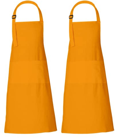 RAJRANG Packung mit 2 Küchenschürzen für Frauen mit Taschen 69 x 89 cm Vintage Frisurische Schürzen für Männer - Dunkles Cheddar-Gelb