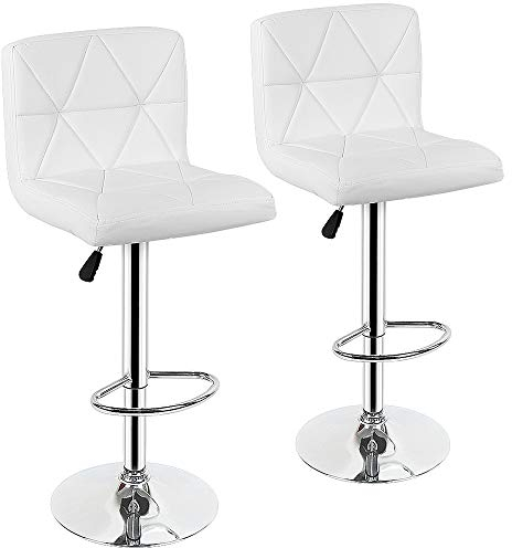 Belfoyer PU-Leder, 2er-Set, Barhocker, höhenverstellbar, 360°drehbar, Fußhocker mit Rückenlehne, Beine aus verzinktem Edelstahl, Weiss