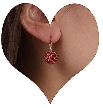Inateannal Vintage Rubí Pendientes Colgantes Rojo Bola De Cristal Pendientes De Rubí Rojo Stud Pendientes De Oro Ronda Leverback Pendientes De Joyería Para Las Mujeres Y Las Niñas
