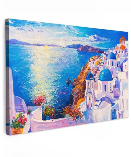 MuchoWow© Leinwände Groß 120x80 cm XXL Wall Decoration Bilder Schlafzimmer Deko Pictures Canvas Painting Wanddekoration Wohnzimmer Kunstdruck - Gemälde - Griechenland - Wasser - Ölfarbe