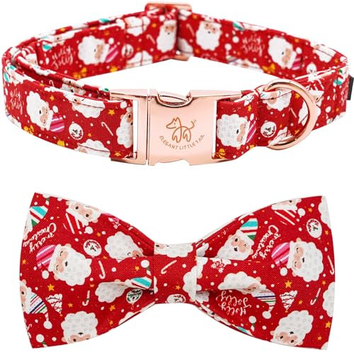 Elegant Little Tail Hundehalsband - Weihnachten Weihnachtsmann Urlaub Haustier Halsband Mit Schleife für Kleine Hunde, Mädchen und Jungen