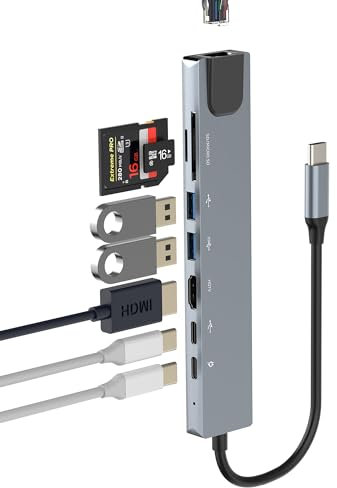 iPhone USB C Hub für Apple 15 Pro Max iPad für TV Display Dongle (8in1) Ethernet HDMI Typ C TF SD Kartenleser USB Dockingstation Thunderbolt Ladegerät Port Adapter Laptop Extender Maus Monitor YCJ