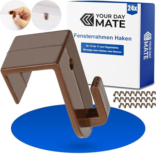 Your Day Mate Ganci per finestre, 24 pz, in Marrone, ganci decorativi per ante di spessore da 12 a 17 mm, clip per finestre per luci fiabesche, pendenti decorativi, ganci per cornici di finestre
