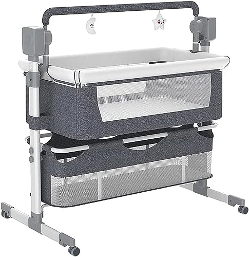 QUNINE 3-in-1-Musik-Babyschaukel, elektrisches Baby-Stubenbett, Nachttisch-Schläfer, Timing-Schaukelbett, Baby-Stubenwagen mit Fernbedienung, höhenverstellbares, zusammenklappbares Babybett D