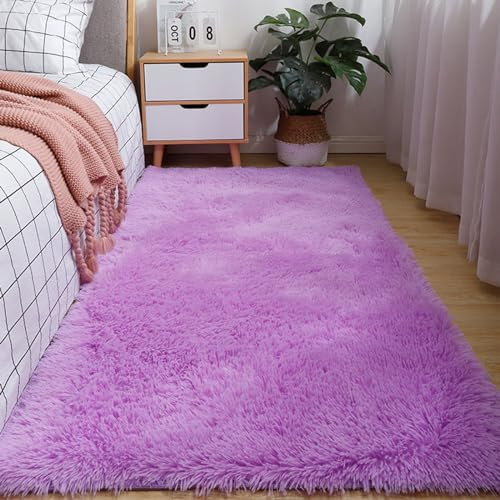 Meiju Tappeto Salotto Moderno Peloso, Tappeto Camera da Letto per Soffice e Soffice Colori Solidi, Tappeto Pelo Lungo Lavabili Antiscivolo per Bambini Camera da Letto Decor (140x200cm,Viola Chiaro)
