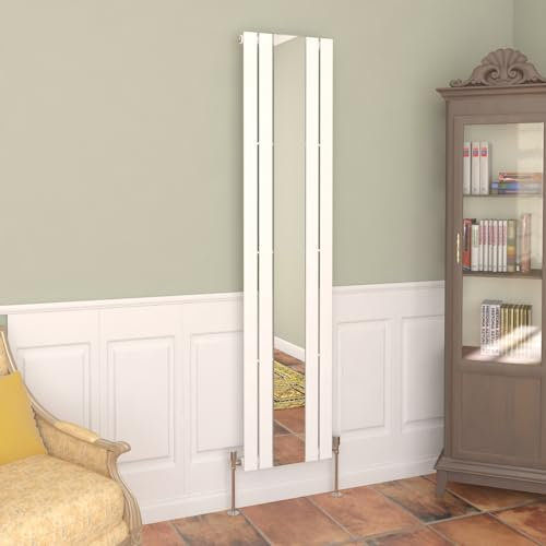 NRG Vertical Flat Panel Radiator with Mirror Designer Single Panel Mirror Bathroom Heating Radiator - 1800 x 417mm White