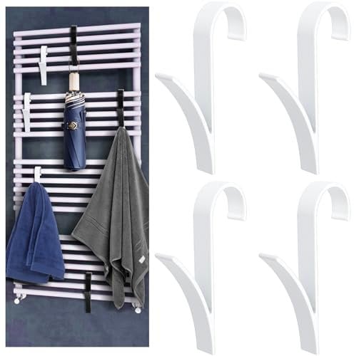 QSWY 4 Pcs Round Radiator Hooks, Aluminum Towel Holder for Bathroom and Kitchen (White)