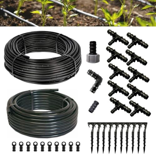 Kit Irrigazione Orto Ala Gocciolante Easy per 100 Mq distanza goccia ogni 30 cm | ogni 40 cm Impianto Completo raccordi Per Giardino (passo 40)