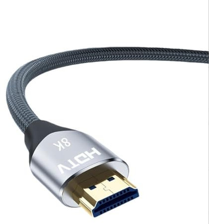 H.May 8K HDMI Cable 2.1,(7680x4320P,8K/60Hz,4K/120Hz,2K/144Hz,1080P/240Hz),HDTV Interface, High-Speed 48Gbp HD Cable Compatible with TV/PS/Computer/Projector/Video/Game-Grey (3 meter)