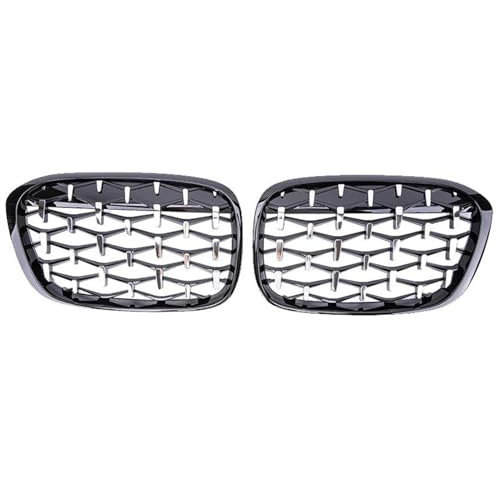 POMPOMPUR Auto-Renngitter Mit Diamant-Niere Vorne Renngrill Schwarz Glänzend Grillzubehör Für X1 F48 F49 2016–2019(Black Silver)