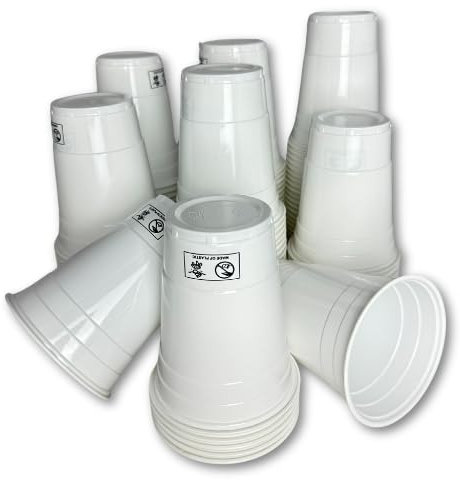 Vitavalley 100 x White Party Plastic Cups - 100 Robust & Reusable Party Cups - Ideal for Festivals, JGAs or Garden Parties