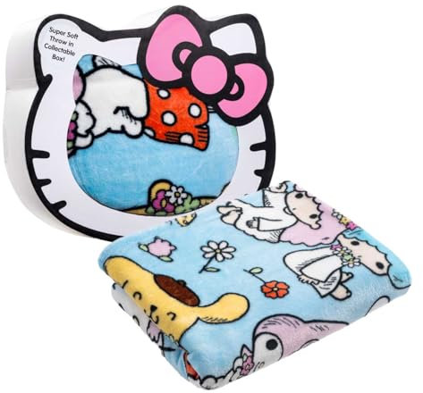 Hello Kitty Überwurfdecke mit Geschenk-Box, Überwurf, Maße: 117,8 x 152,4 cm, superweiche Spezialausgabe Fleece-Bettwäsche