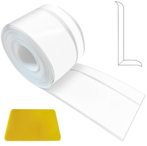 Plinthes souples autocollantes 50 x 20 mm 6 m en PVC flexible auto-adhésive pour cuisine, salle de bain et salle de bain Blanc