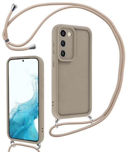 Coalbooliy Handykette für Samsung Galaxy S21（5G） Hülle 6,2 mit Band, Handyhülle Kameraschutz Weiches Silikon Necklace Stoßfeste Schutzhülle mit Kordel zum Umhängen Cover für Mädchen Frauen, Khaki