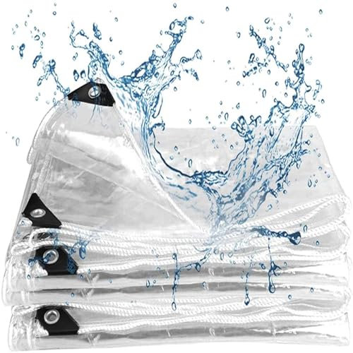 Heavy Duty Clear PVC Tarpaulin with Eyelets Waterproof Plastic Sheet for Gardens Greenhouse Plants and Pet Roof Transparent Pergola Cover (1.4m x 3.5m) Includes Complimentary Ropes