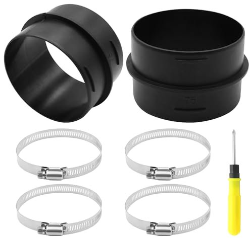 NVGFTG 2 Stück Verbinder Rundkanal Rohr 75mm Rundrohr Verbindungsstück Lüftungsrohr Warmluftschlauch Verbinder mit 4 Schlauchschellen und Schraubendreher für Luftkanal und Schlauchanschlüsse