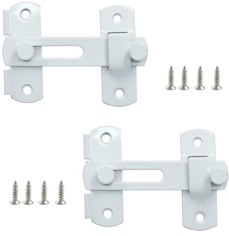 Dijedev Paquete de 2 cierres abatibles, 3.94 x 2.75 pulgadas, pestillos de puerta de granero corrediza, cerradura de puerta de granero, cerradura de puerta plegable, cierres de puerta de acero