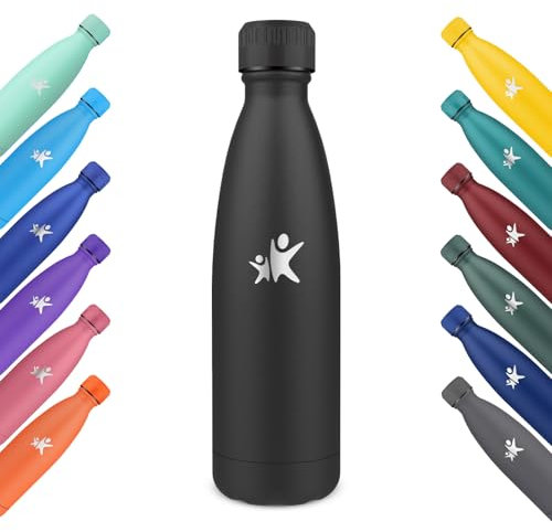 KollyKolla Gourde Isotherme, 500ml, Gourde Inox sans BPA, Bouteille d'eau Reutilisable, Isolation Double Paroi, Bouteille Isotherme Acier Inoxydable, pour Enfant, Adulte, Sport, École - Noir