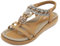 Acfoda Sandales Femme Été Confortable Plats Nu Pieds Cuir Tong de Plage Mode Claquettes Bout Ouvert avec Strass Marron 42 = CN 43