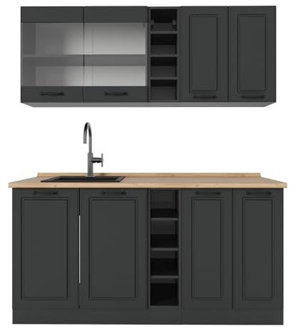Vicco Singleküche R-Line, Anthrazit Landhaus/Anthrazit, 160 cm ohne Arbeitsplatte