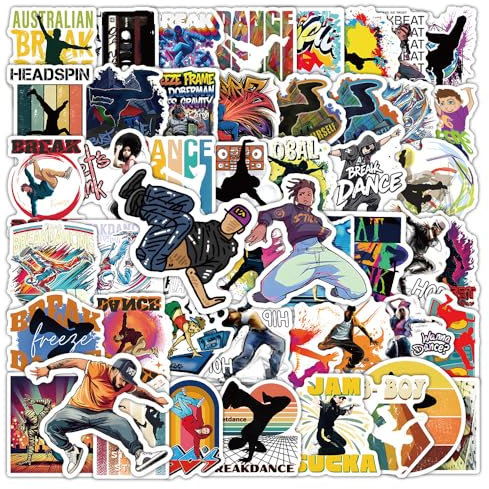 Breakdance Aufkleber 50 Stück Wasserfeste Funny Aesthetic Retro Dance Sticker für Laptop Skateboard Scrapbook Telefon Motorrad Computer Gepäck,Vinyl Coole Cartoon Tanzen Sticker für Kinder Jungen