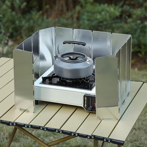 CPENG Campingkocher Windschutz, 12-teiliger Faltbarer Windschutz Gaskocher, 1 m Langer Metall Windschutz für Campingkocher, Camping Gaskocher Windschutz mit eleganter Verpackung