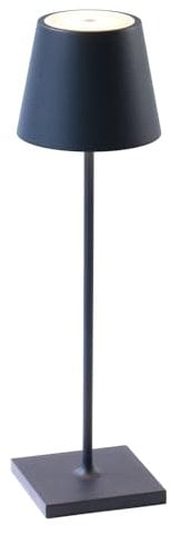 Zafferano, Poldina Pro, Lampada da Tavolo Ricaricabile e Senza Fili con Controllo Touch, Adatta per Salotto ed Esterni, Dimmer, 2200-3000 K, Altezza 38 cm, Colore Blu Acciaio, Esclusiva Amazon