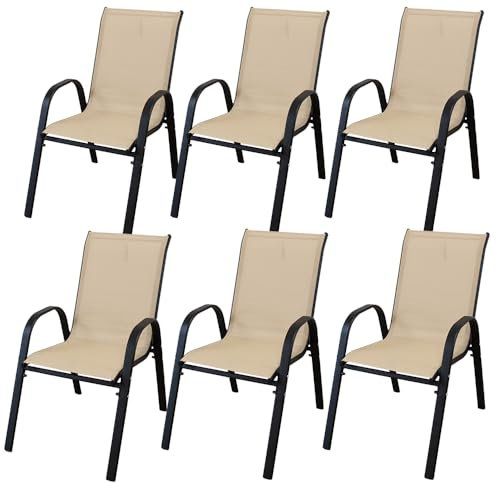 GARDENIA Set di 6 Sedie Impilabili da Giardino in Metallo, Textilene