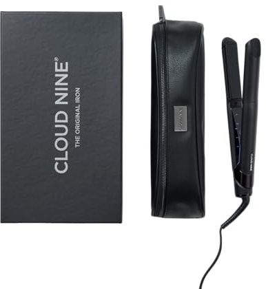 CLOUD NINE Set regalo con piastra per capelli nera originale | Controllo della temperatura variabile Tecnologia Quick Heat Touch Piastre flottanti in ceramica Spring Flex Styling