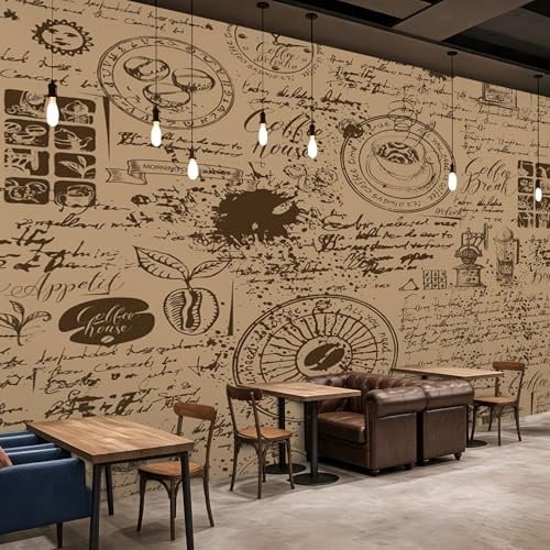 PaxGloz Fototapete Kaffee Vintage Schrift Tapete Kaffeebohnen Coffee Küche Café Tapeten Vliestapete Modern Wandtapete Wohnzimmer Schlafzimmer Esszimmer Wanddeko Motivtapeten 200 x 140 cm (B x H)