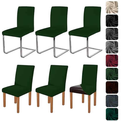 Elastische Stuhlhussen 6er Set Stuhlbezug Stretch Hussen (Dunkelgrün) | Abnehmbarer Waschbarer Stuhlbezüge Stühle Schutz für Esszimmer Küche Restaurant Hotel Bankett Hochzeit
