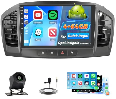9'', 4+64G Radio Android 15 para Buick Regal/Opel Insignia 2009-2013 | Roinvou, Radio Coche Carplay Inalambrico Android Auto, MirrorLink Bluetooth WiFi GPS, 32EQ RDS/FM SWC Camara