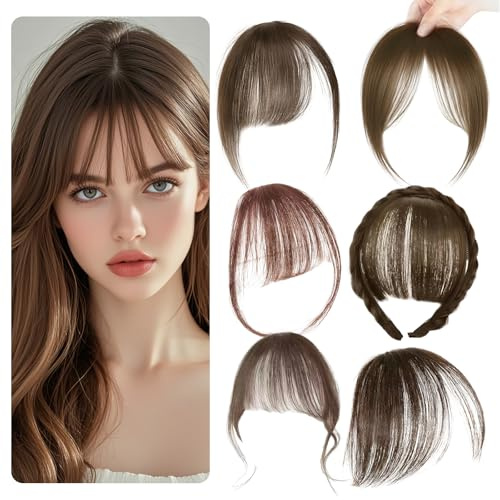 Zopf Haarreif Geflochten Haare 6 Artikel Geflochtener Haarreif Stirnband mit Pony Fransen Haarteil Pony Clip in Bangs Hellbraun