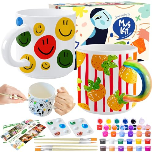 Roaxkois Set di pittura in ceramica – Set creativo in ceramica con colori, pennelli e istruzioni, set perfetto per regali personalizzati e tempo libero (Liscio)