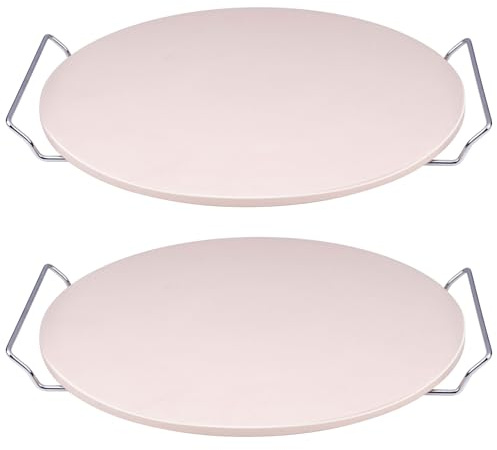2x Pizzastein Ø 33 cm für Backofen & Grill mit Edelstahl-Halterung 1 cm Stark Ofen Gasgrill Pizza Stein Backstein