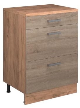 Vicco Erweiterungskommode Rion, Sonoma/Goldkraft Eiche, 60 x 46 cm ohne Schräge mit 3 Schubladen, kombinierbar mit Rion Dachschrägenschränken und Schrankmodulen