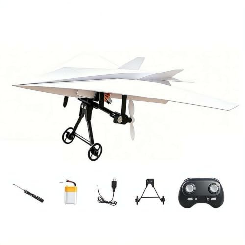BOWTONG Rc Paper Airplane Kit with Gyro Stabilizer, DIY Electric Remote Control Plane With Duals Propellers, Foldable Lightweight Fixed Wing Flying Toy for Beginners Flyers and Hobbyists