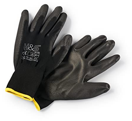 ISC Hygiene & Safety Arbeitshandschuhe Herren Gr 11 - Schutz Handschuhe für Arbeit Werkstatt Mechaniker Montage Gartenhandschuhe - 12 Paar Größe XXL XX-Large - Nylon PU-beschichtet Grip Tastgefühl