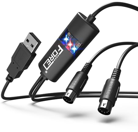 FORE MIDI to USB Interface Adapter with Input&Output Connecting with Keyboard/Synthesizer for Editing&Recording Track Work with Windows/Mac OS for Studio USB 2.0 Black - 2M