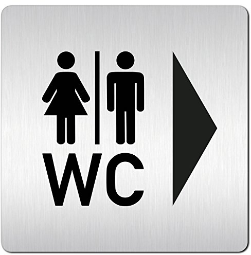 Türschilder24 XXL Schild - Türschild • 125 x 125 mm • WC Toiletten Richtungspfeil • 1,5 mm Aluminium Vollmaterial • 100% Made in Germany (WC - Richtungspfeil rechts)