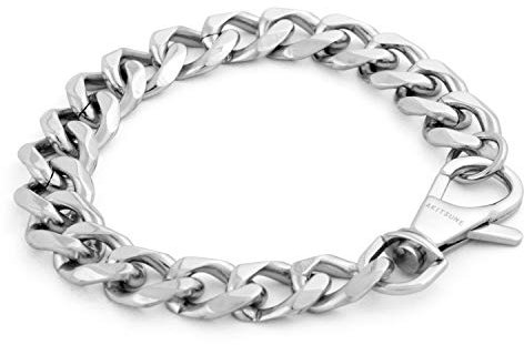 Akitsune Militium Kettenarmband | Panzerkette Glieder Damen Herren Metal Armreif Armband - Silber 21cm