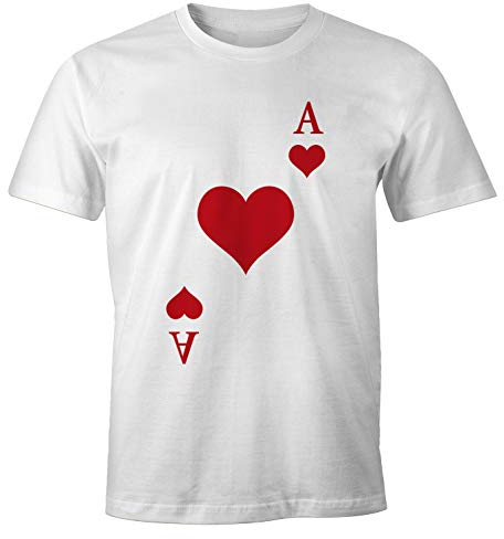 MoonWorks® Herren T-Shirt Kartenspiel Kostüm Spielkarten Gruppenkostüm Karten Fasching Karneval Faschingsshirt Herz Ass weiß M