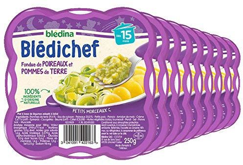 Blédina - Blédichef - Repas Bébé 15 Mois - 9 Plats Poireaux Pommes de Terre - Petits Morceaux - 100% Ingrédients d'Origine Naturelle - Dès 15 Mois - 9 Assiettes de 250g