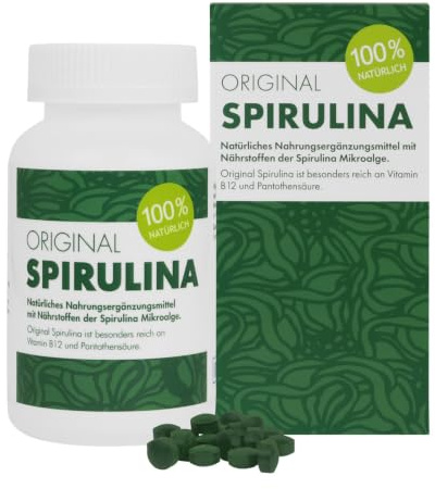 Original Spirulina 480 Tabletten mit Vitamin B12, Pantothensäure & Eisen | Vegan, gluten- und laktosefrei, 2250 mg Spirulina pro Tagesportion, unterstützt Energie & Immunsystem