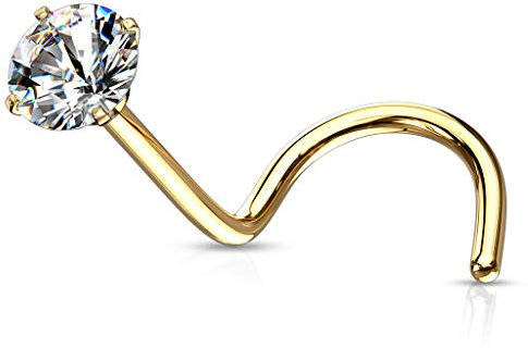 Tata Gisèle Piercing de nez en acier chirurgical 316L et Oxyde de Zirconium Rond. Différentes Couleurs d'Acier et de Zircons - (Or Doré/Transparent, 2)