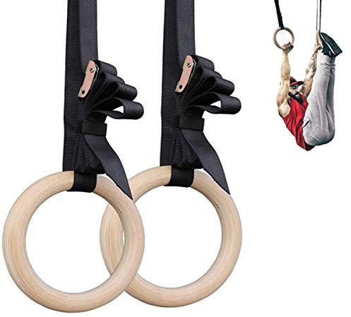 MIAOZHANG Sports Holzringe Holz Turnringe Birke Gymnastik Fitnessringe mit justierbarem Schnallen Straps Workout Gymnastikringe Birkenringe Gymnastikgeräte Ringe