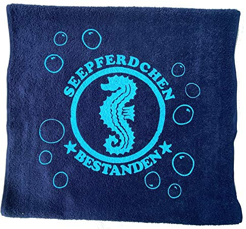 Seepferdchen Bestanden ! Kinder Handtuch Dunkelblau - Sky Schwimmen Lernen Schwimmunterricht 100x50 cm