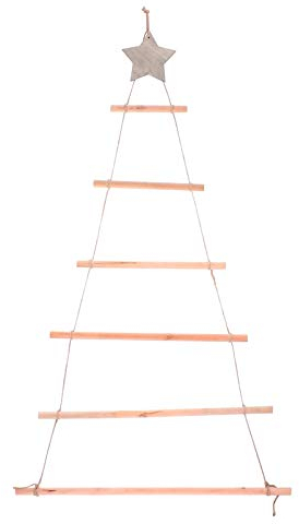 Milisten Weihnachtsbaum Leiter Deko Holzleiter mit Stern Hängend Dekoleiter Holz Leiter Tannenbaum Wanddeko Tanne Holzäste Christbaum Weihnachtsdeko Fensterdeko