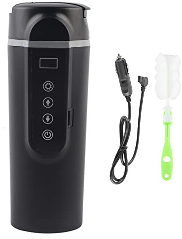 Akozon Contrôle intelligent de la température Tasse à café de voyage 450 ml 12-24 V Tasse de voyage chauffée électrique Acier inoxydable Coupe de voiture 0-100 ℃ réglable
