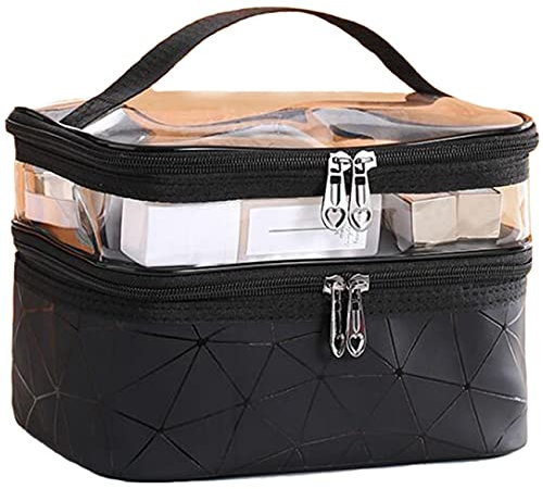 NOVAGO Vanity Trousse de Toilette Double Couches plastifié Solide Durable et imperméable (Noir)